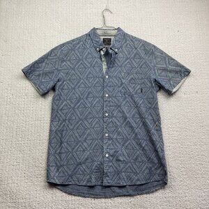 Quicksilver Modern Fit Men's L Light Blue Doodle Button Up Short Sleeve Shirt